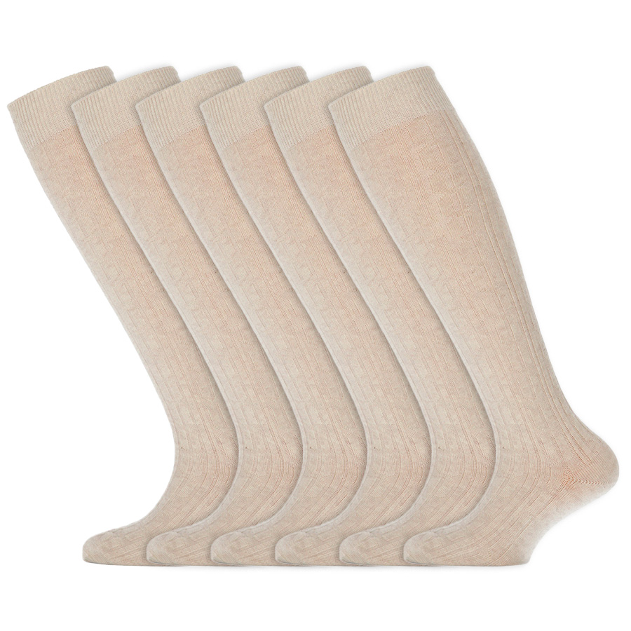 Meisjes sokken | Kniekousen met kabelpatroon | Merk: Yellow Moon | Kleur: Licht beige | Maat: 19 t/m 42 | 6 Paar