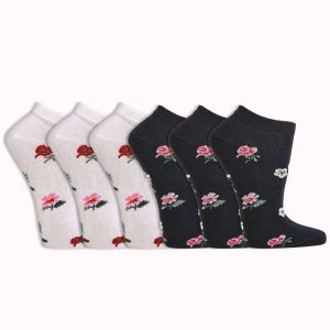 Dames sneakersokken | no show sokken | enkelsokken | 6 paar | Thema: bloemen | hoogwaardig katoen
